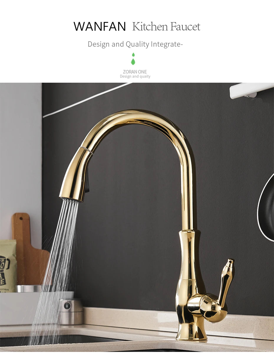 Gold Kitchen Faucets Silver Single Handle Pull Out Kitchen Tap Single Hole Water Mixer
