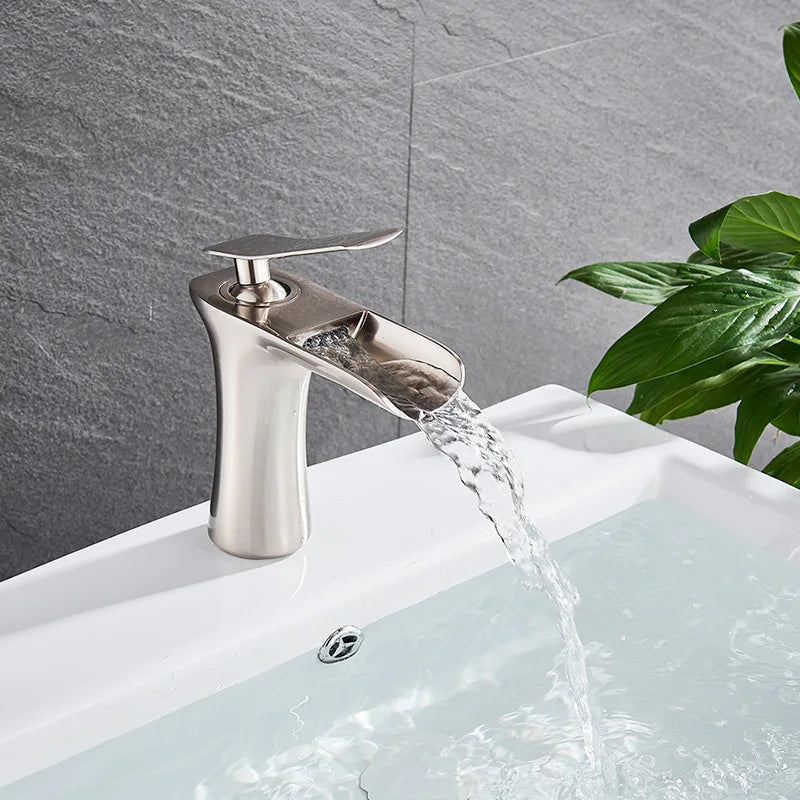 Basin Faucets Waterfall Bathroom Faucet Single handle Basin Mixer Tap  Antique Brass Faucet
