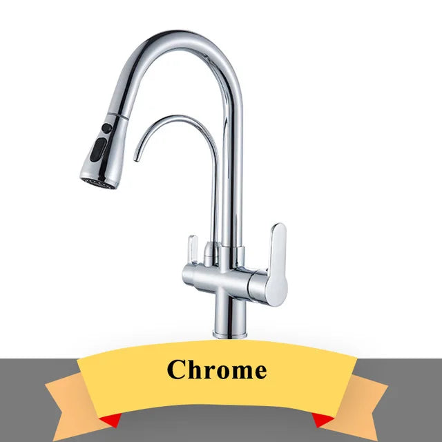 Gold Purify Water Kitchen Faucet Deck Mounted Dual Handle Faucet