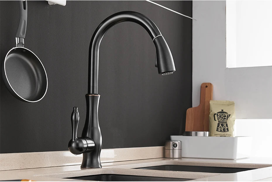 Gold Kitchen Faucets Silver Single Handle Pull Out Kitchen Tap Single Hole Water Mixer