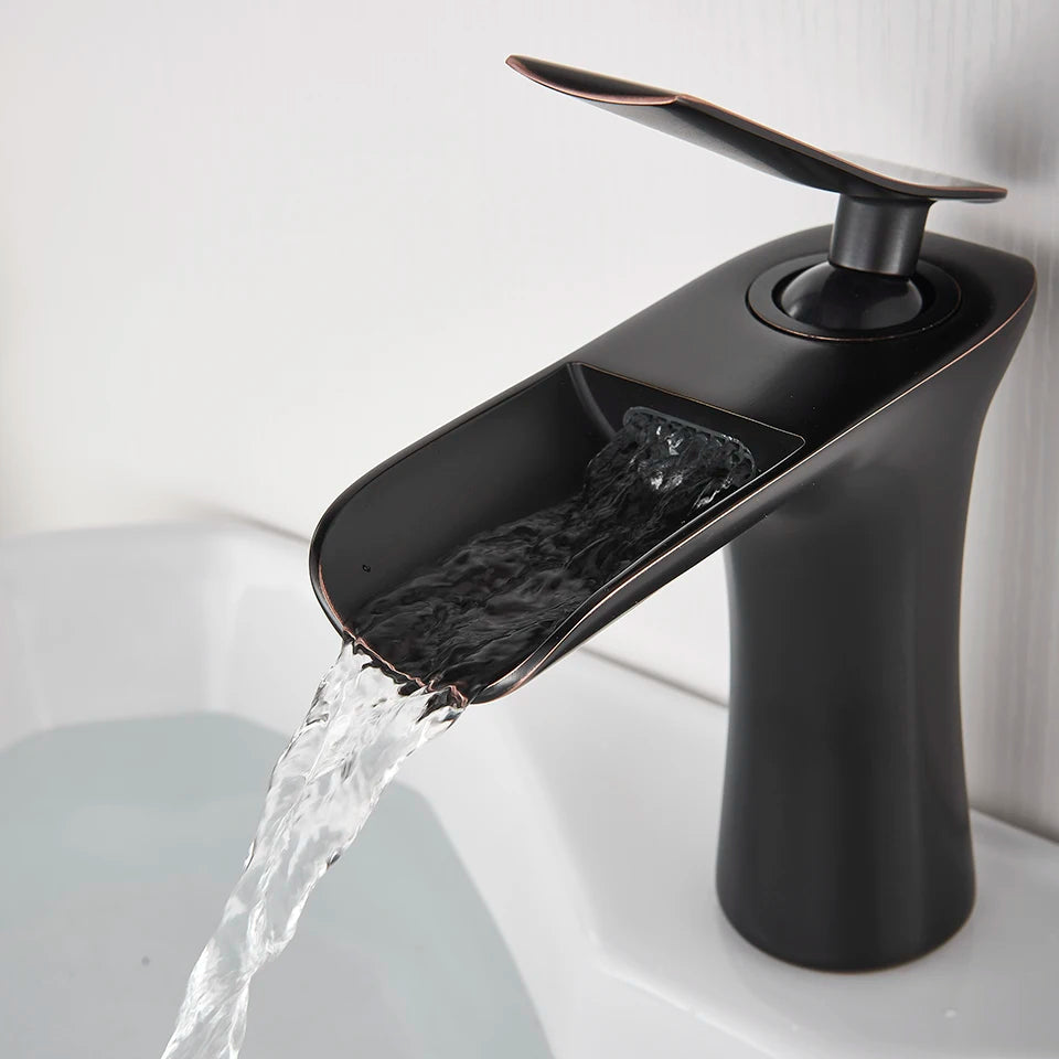 Basin Faucets Waterfall Bathroom Faucet Single handle Basin Mixer Tap  Antique Brass Faucet