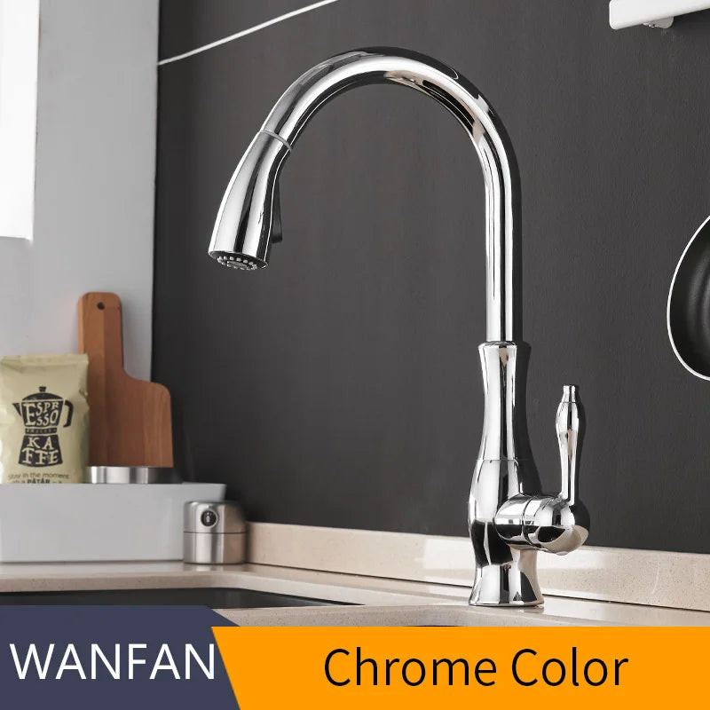 Gold Kitchen Faucets Silver Single Handle Pull Out Kitchen Tap Single Hole Water Mixer