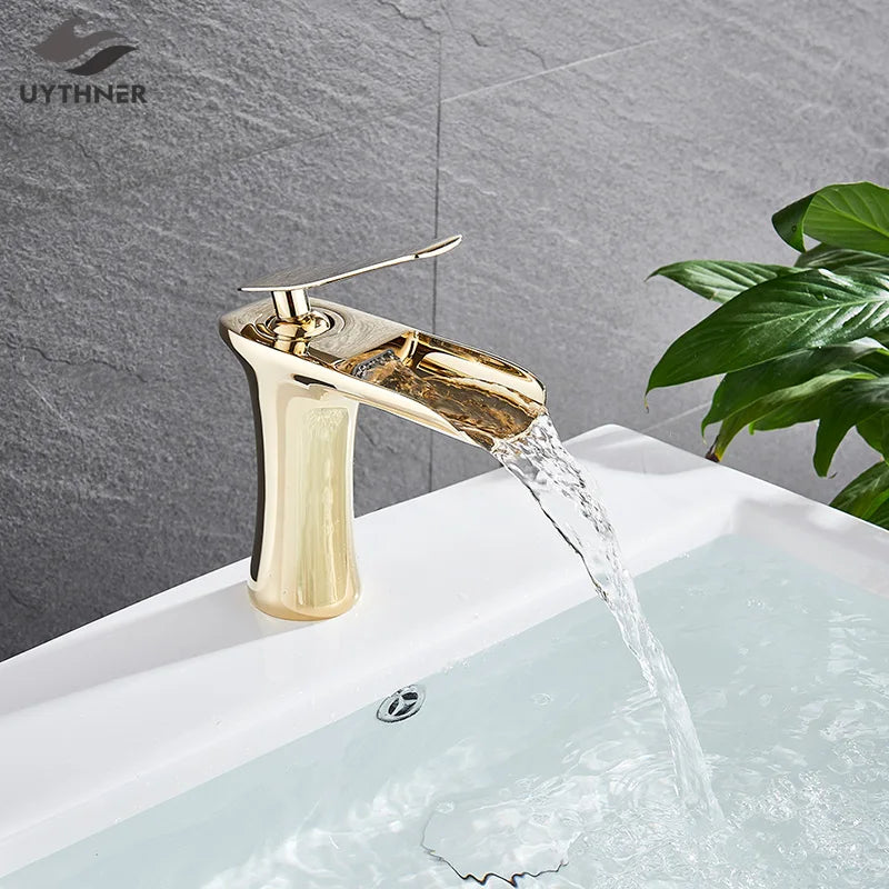 Basin Faucets Waterfall Bathroom Faucet Single handle Basin Mixer Tap  Antique Brass Faucet
