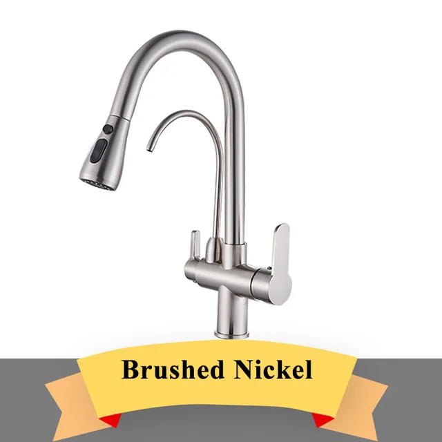 Gold Purify Water Kitchen Faucet Deck Mounted Dual Handle Faucet