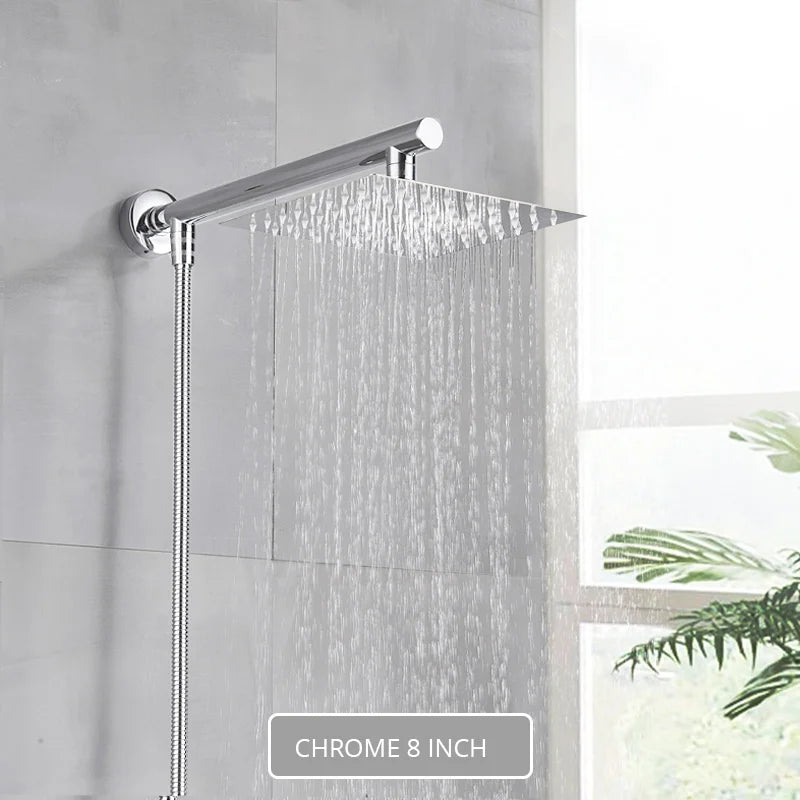 Gold/Black/Chrome Bathroom Top Shower Head 8"/10/12" With Shower Arm