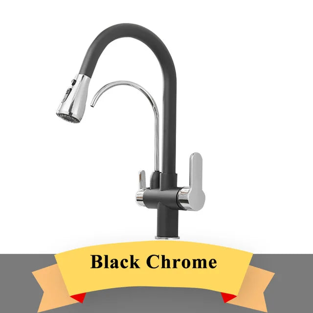 Gold Purify Water Kitchen Faucet Deck Mounted Dual Handle Faucet