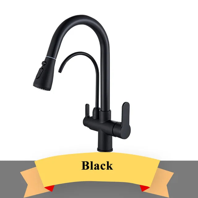Gold Purify Water Kitchen Faucet Deck Mounted Dual Handle Faucet