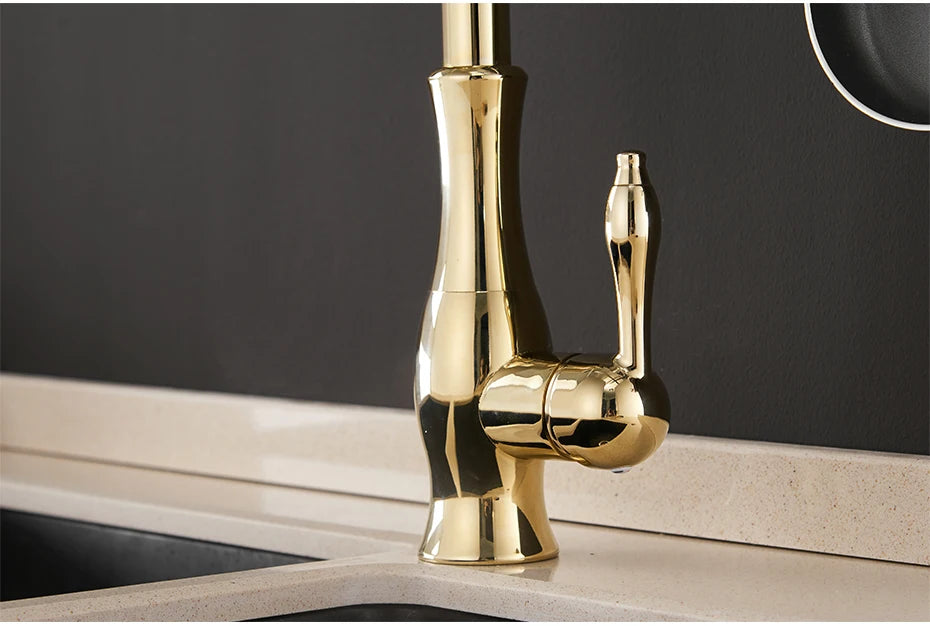 Gold Kitchen Faucets Silver Single Handle Pull Out Kitchen Tap Single Hole Water Mixer