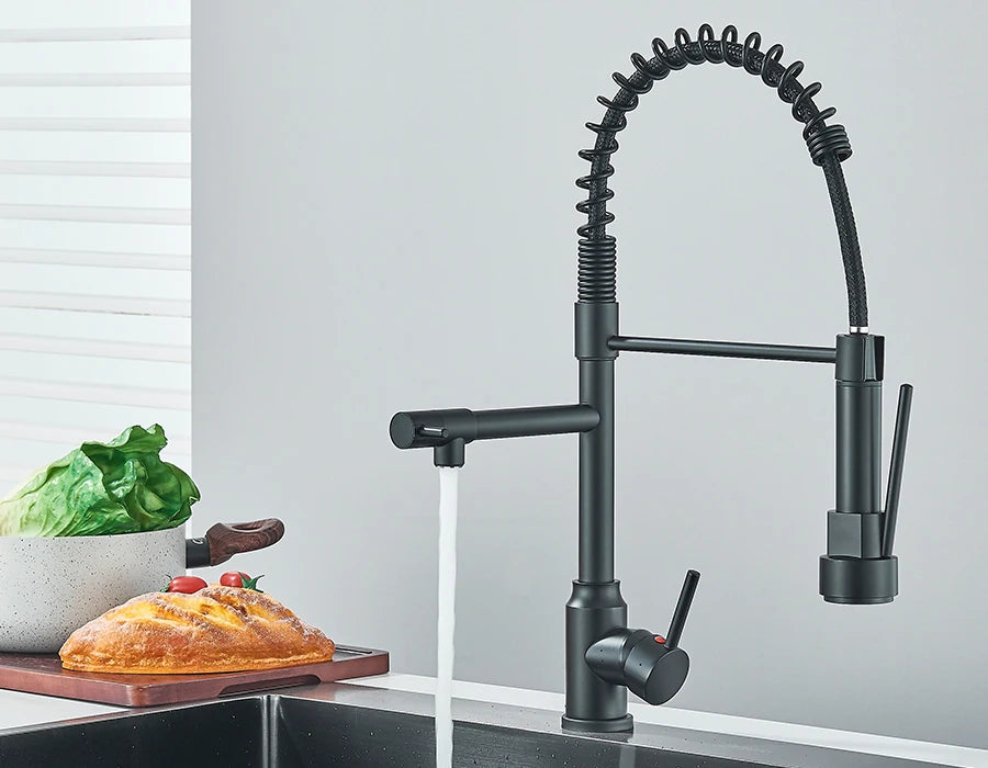 Pull Down Spring Kitchen Faucet Single Lever Hot Cold Mixer