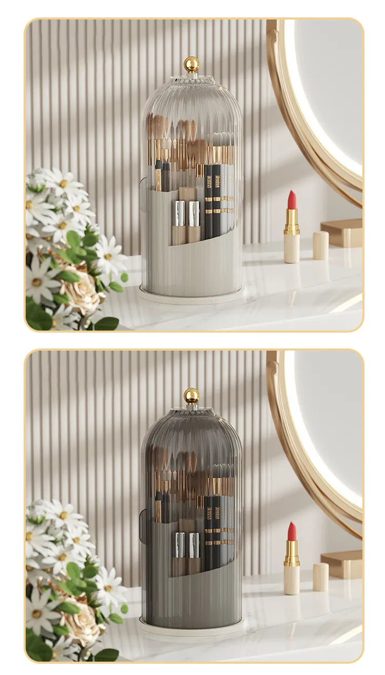 360° rotary makeup brush holder with cover Luxury cosmetics storage box