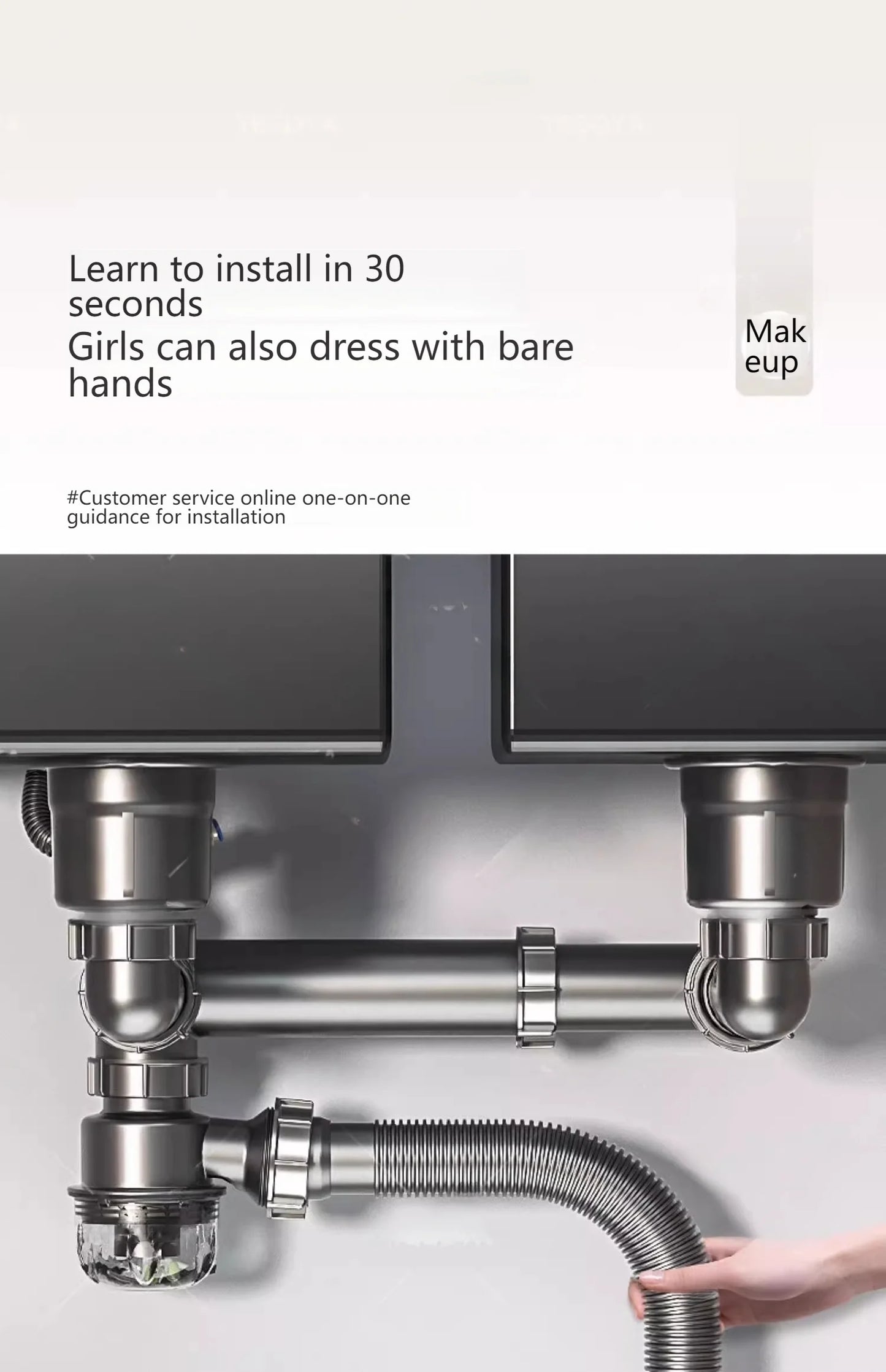 Kitchen Sink Sewer Odorous Drainage Pipe, Double Sink Drainage Pipe Set