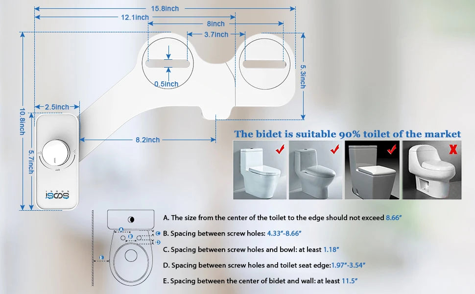 Non-Electric Bidet Toilet Seat Attachment with Pressure Controls, Retractable Self-Cleaning Dual Nozzles for Frontal & Rear Wash