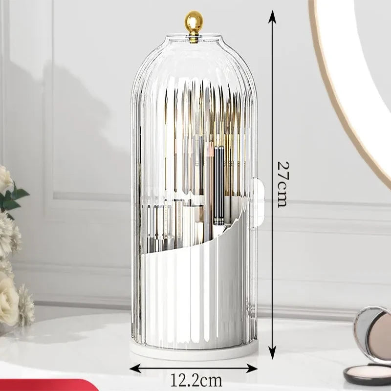 360° rotary makeup brush holder with cover Luxury cosmetics storage box