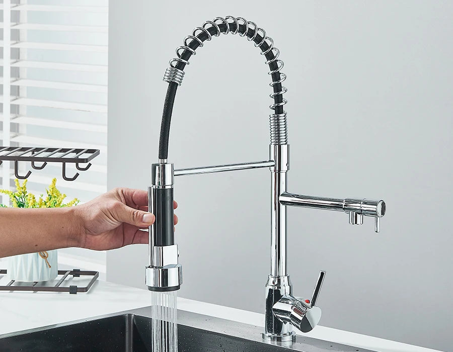 Pull Down Spring Kitchen Faucet Single Lever Hot Cold Mixer