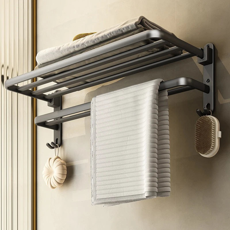 50CM Matte Black Folding Holder With Hook ,Towel Holder, Wall Mount Aluminum Towel Rack