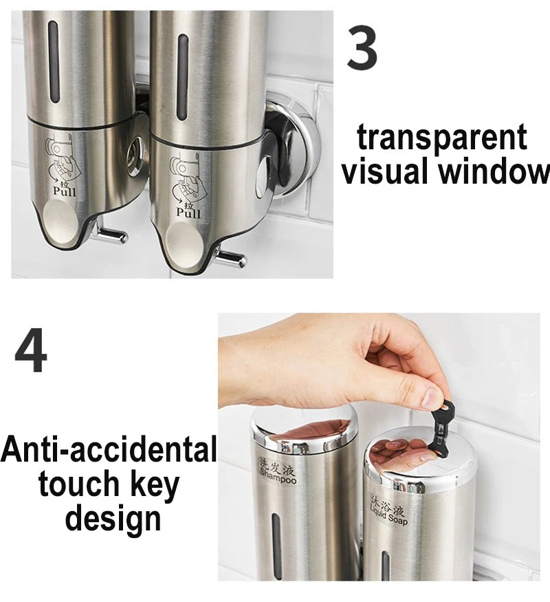 500ML Shampoo Soap Liquid Dispenser Single/Double/Triple Wall Mounted Square Manual Shower Shampoo Liquid Dispenser