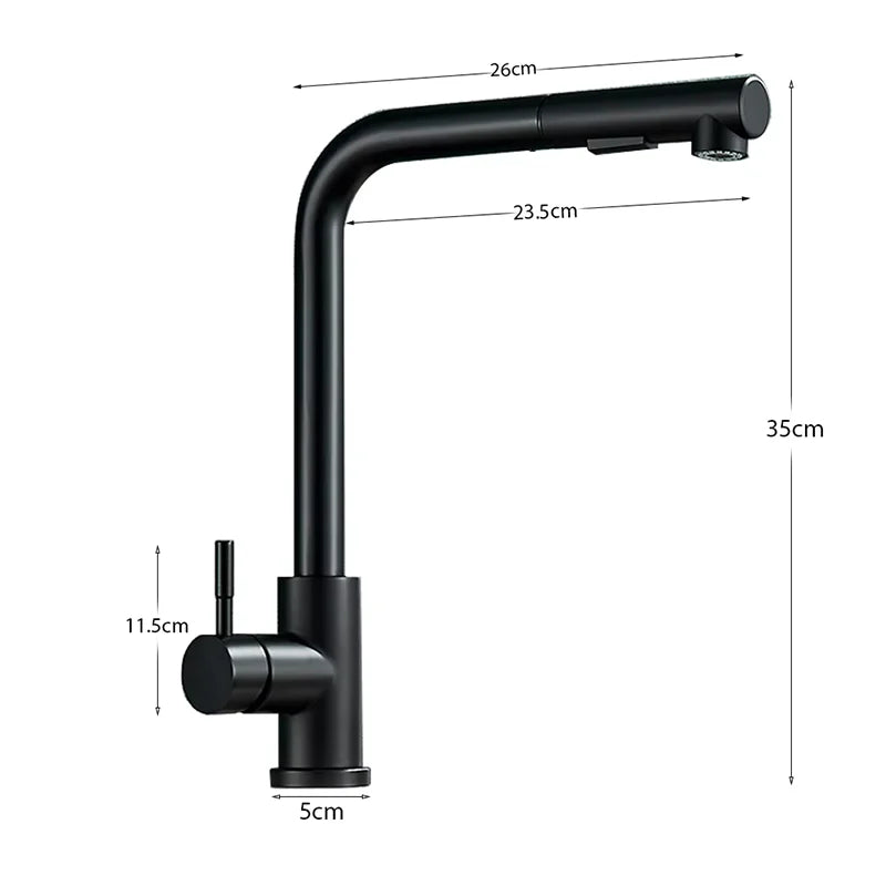 Black silver pull-out rotary kitchen faucet stainless steel hot and cold dual mode