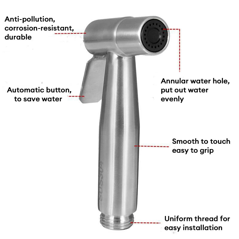 Bidet Sprayer Set 304 Stainless Steel Two Way Faucet With 1.5M Flexible Hose