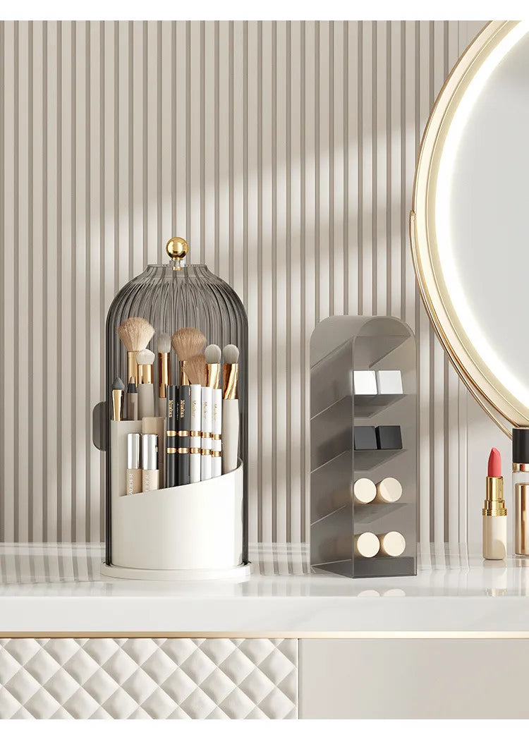360° rotary makeup brush holder with cover Luxury cosmetics storage box
