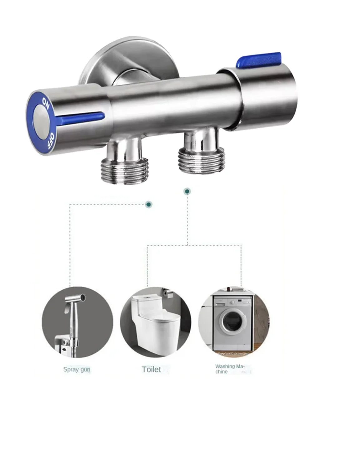 Stainless Steel Single Cold Water 1 In 2 Out Bathroom Toilet Angle Valve Washing Machine Double Outlet Water Tap