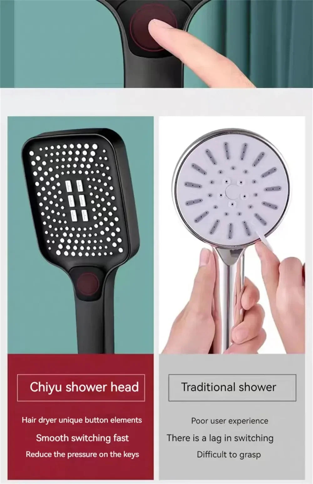 Adjustable Shower Head 3 Mode Rainfall Shower Large Flow Showerhead High Pressure