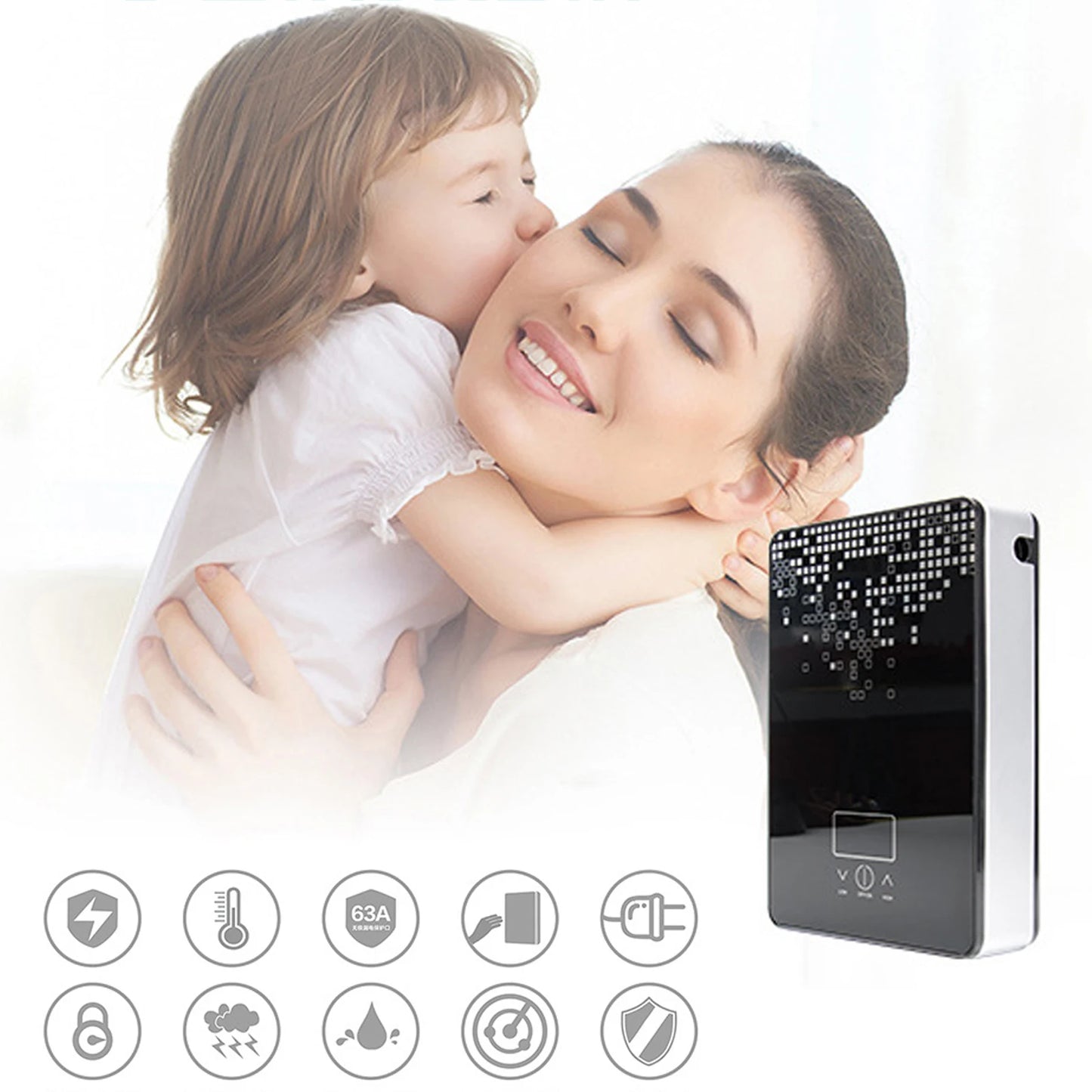 Electric Water Heater 6.5kW Instant Hot Water Heater with Digital Display for Bathroom-220V Black Bathroom Shower Hot Water Set