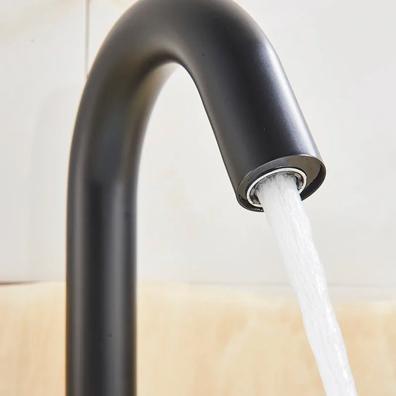 Matte Black Sensor Basin Faucet Single Cold Water Sink Tap Deck Mount Bathroom Automatic Sense Mixer Battery Powered
