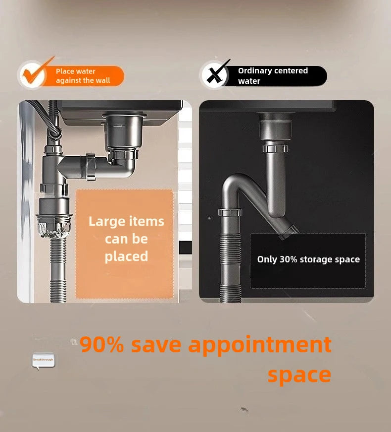 Kitchen Sink Sewer Odorous Drainage Pipe, Double Sink Drainage Pipe Set