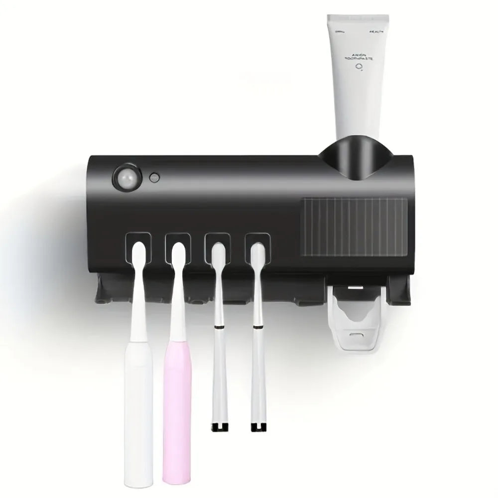 White Smart Toothbrush Holder Auto Dispenser USB Charging Wall Mount