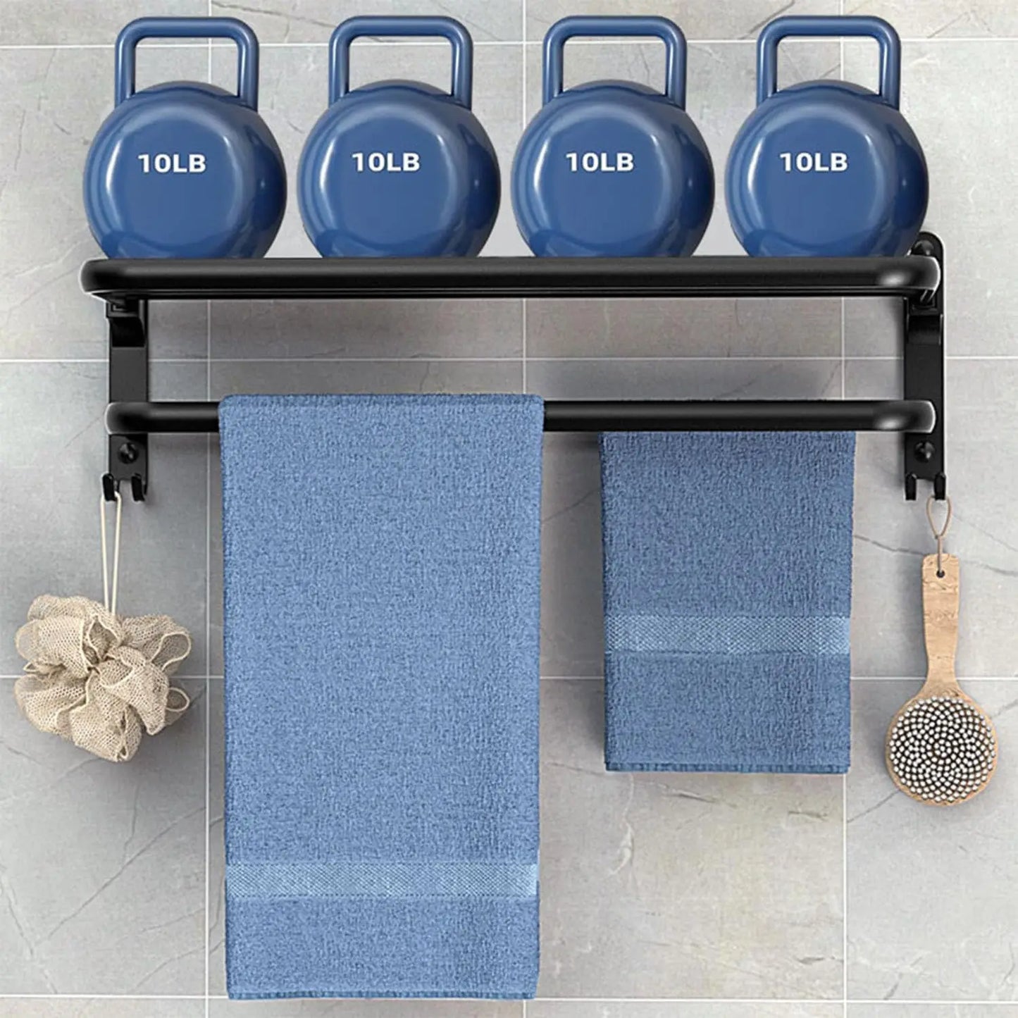50CM Matte Black Folding Holder With Hook ,Towel Holder, Wall Mount Aluminum Towel Rack