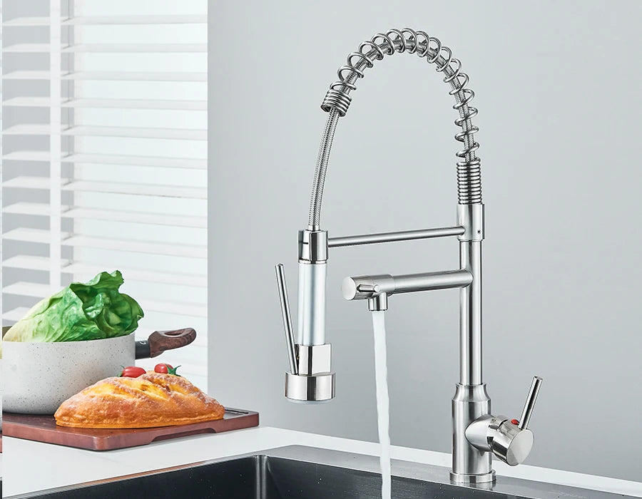 Pull Down Spring Kitchen Faucet Single Lever Hot Cold Mixer