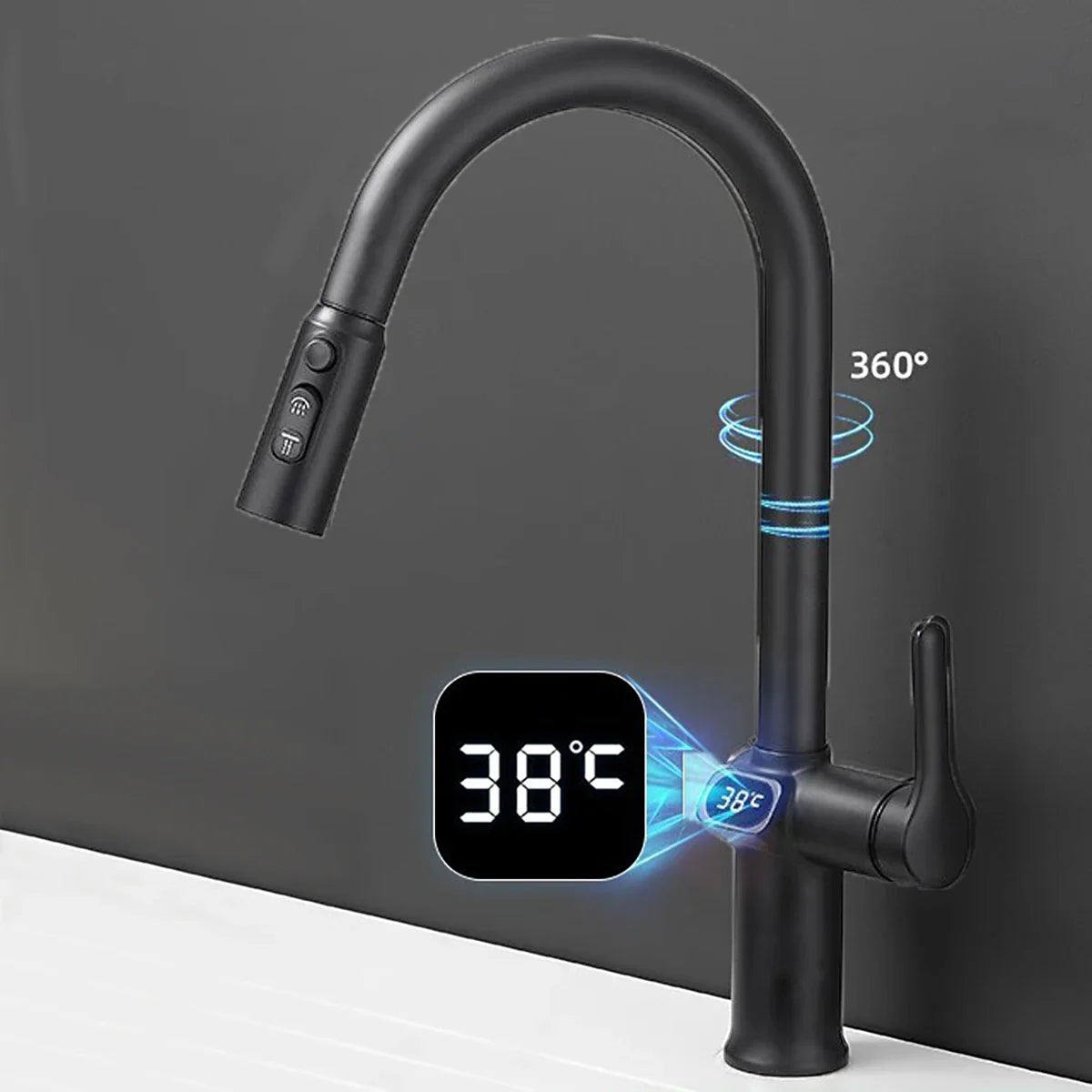 Kitchen Faucet Temperature, Pull Out Kitchen Sink Faucet Digital Display Function Rotatable