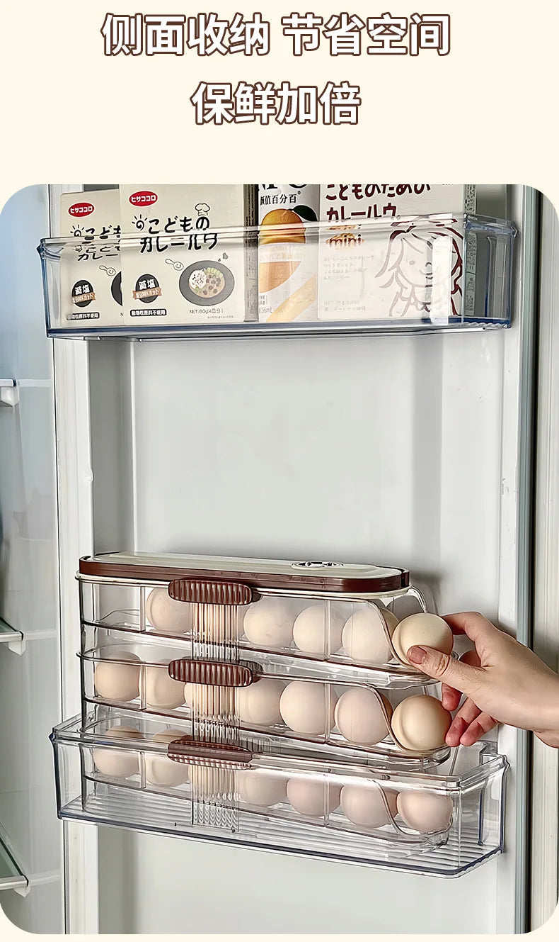 Household Multi-layer Automatic Rolling Egg Storage Box Kitchen Egg Rack Tray Refrigerator Timing Special Egg Carton