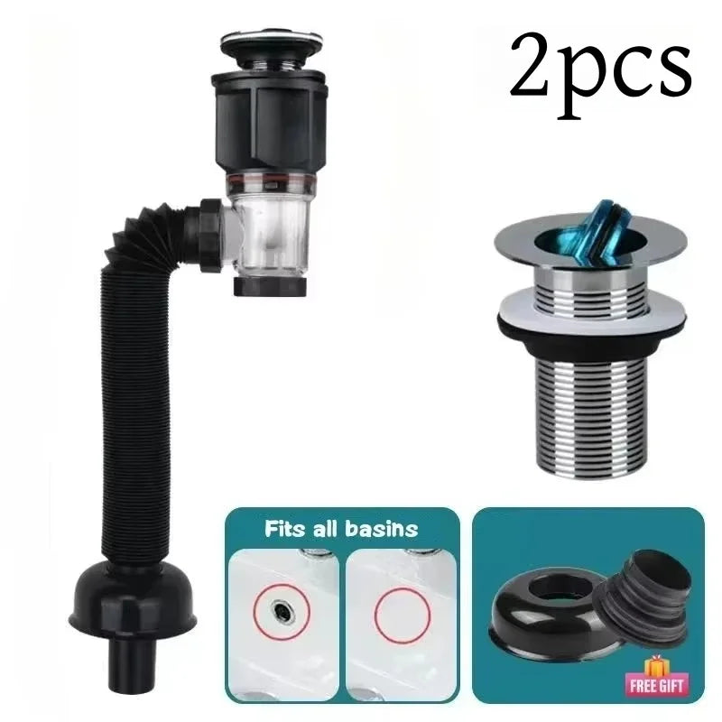 Flip Top Anti-Odor Drain Pipe Set Kitchen Sink Drain Retractable  Anti Clogging