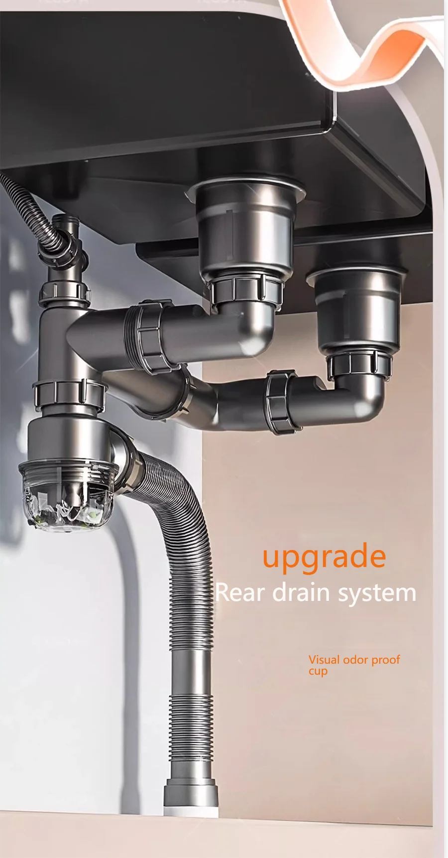 Kitchen Sink Sewer Odorous Drainage Pipe, Double Sink Drainage Pipe Set