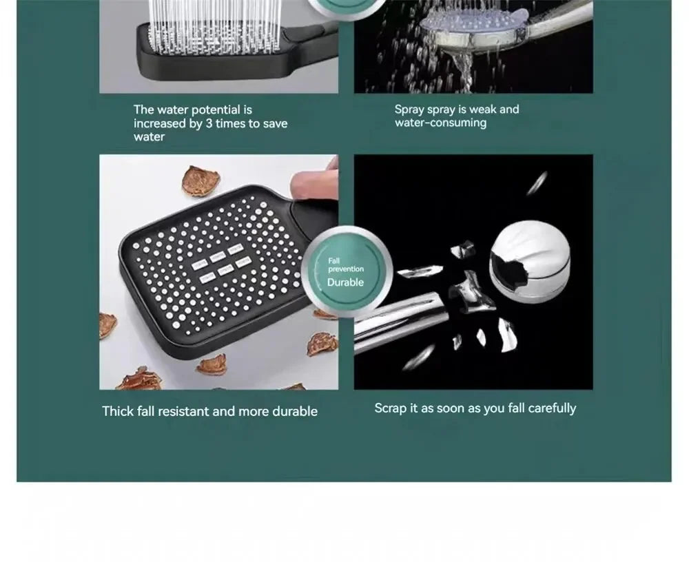 Adjustable Shower Head 3 Mode Rainfall Shower Large Flow Showerhead High Pressure