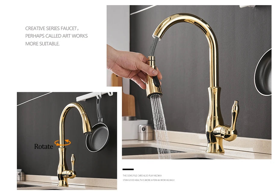 Gold Kitchen Faucets Silver Single Handle Pull Out Kitchen Tap Single Hole Water Mixer