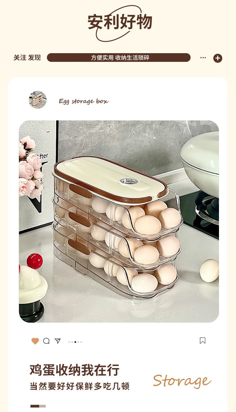 Household Multi-layer Automatic Rolling Egg Storage Box Kitchen Egg Rack Tray Refrigerator Timing Special Egg Carton