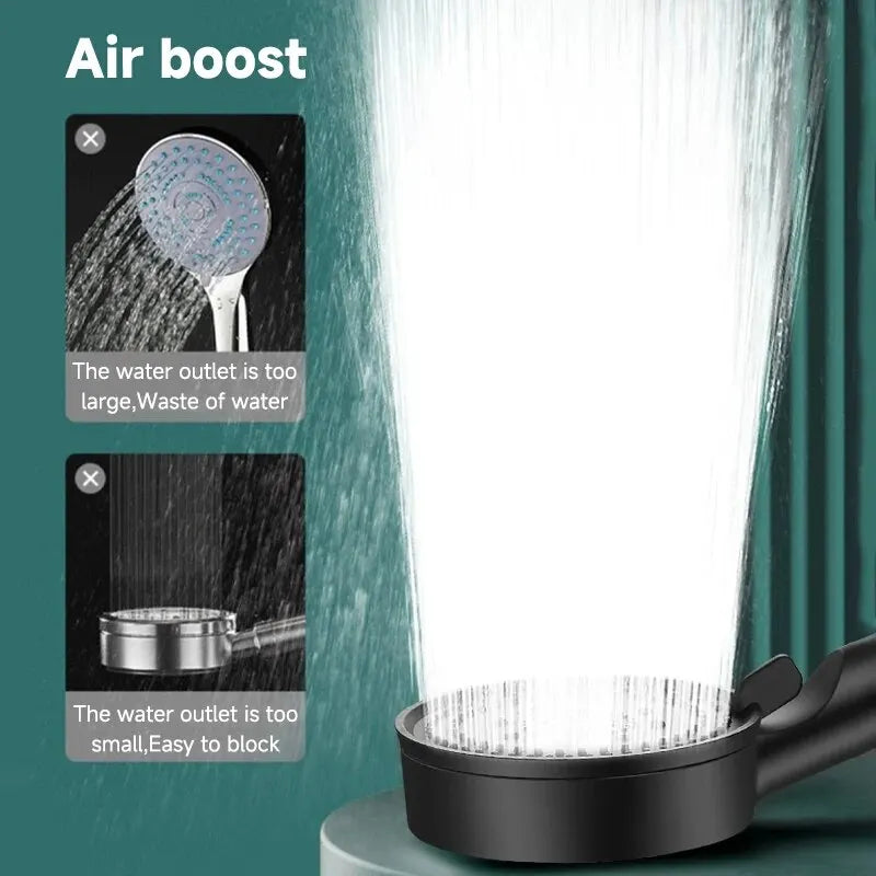 5 Modes Pressure Boost Shower Head Multifunction Adjustable Large Water Shower