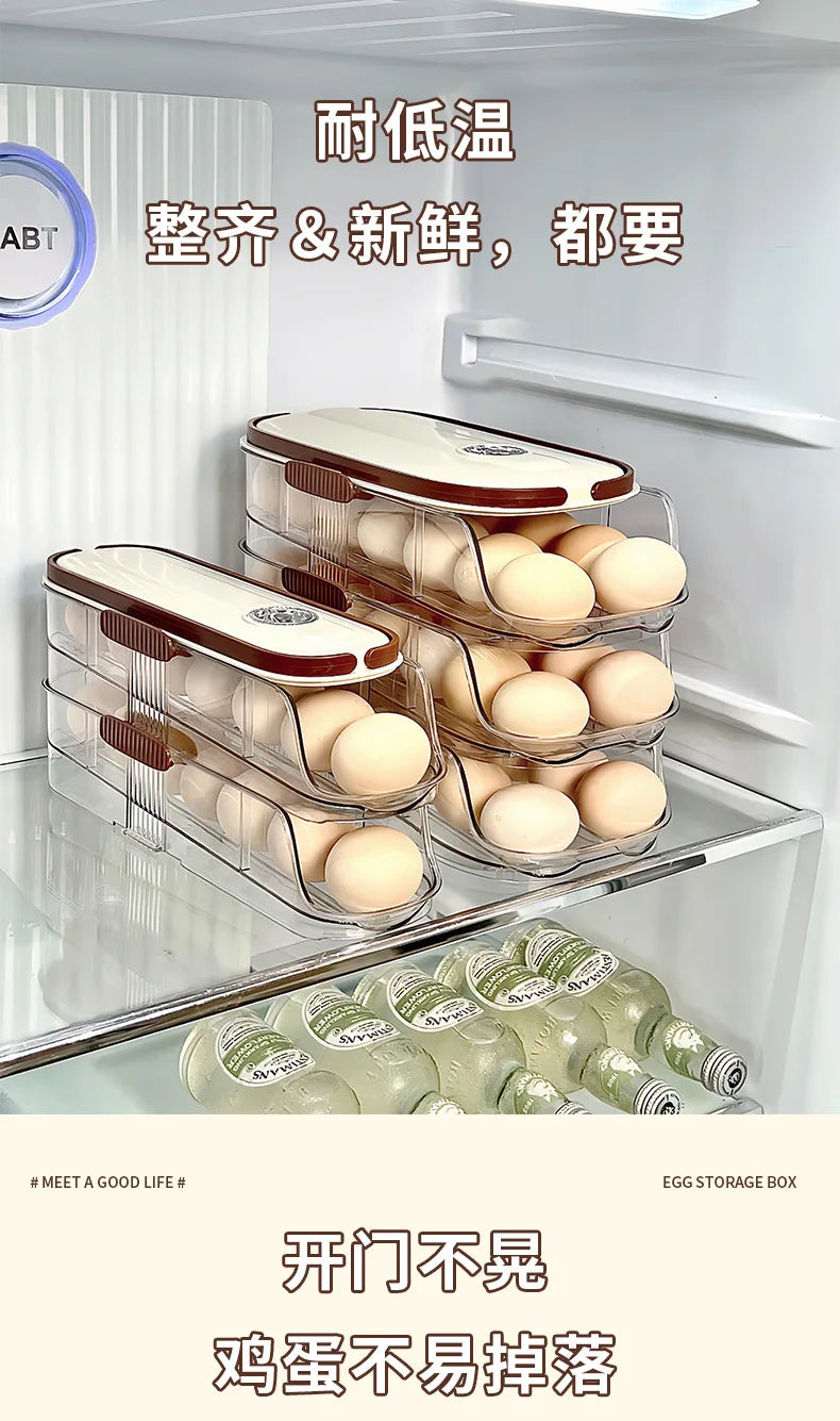 Household Multi-layer Automatic Rolling Egg Storage Box Kitchen Egg Rack Tray Refrigerator Timing Special Egg Carton
