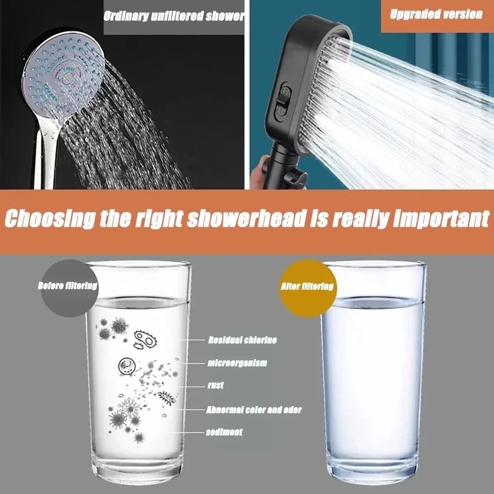 High Pressure Shower Head 3 Modes Adjustable Spray with Massage Brush Filter