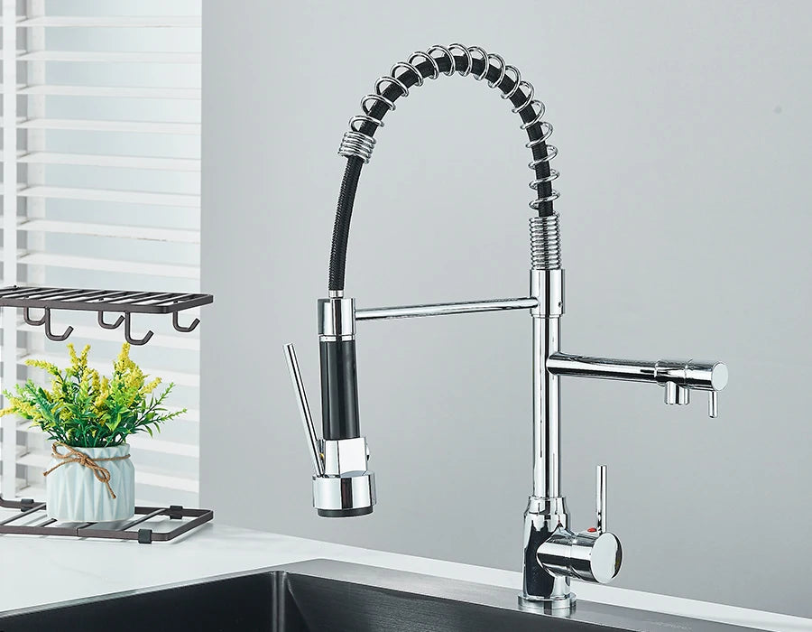 Pull Down Spring Kitchen Faucet Single Lever Hot Cold Mixer