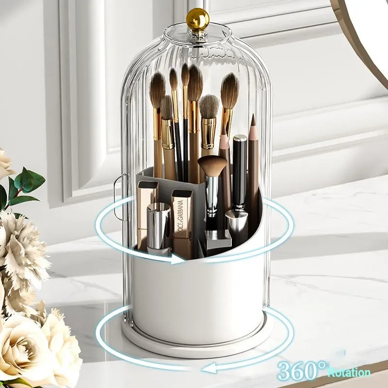 360° rotary makeup brush holder with cover Luxury cosmetics storage box