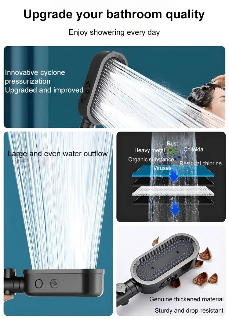 High Pressure Shower Head 3 Modes Adjustable Spray with Massage Brush Filter