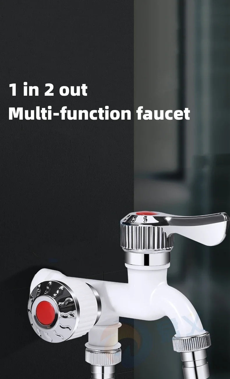 Faucet Double Outlet Dual Control Water Tap  Plastic Connector 1/2" Universal Interface