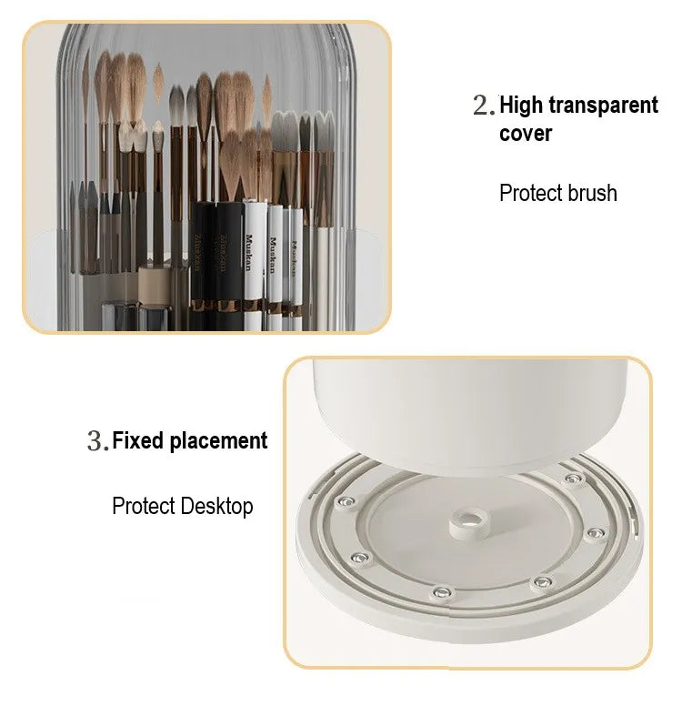 360° rotary makeup brush holder with cover Luxury cosmetics storage box
