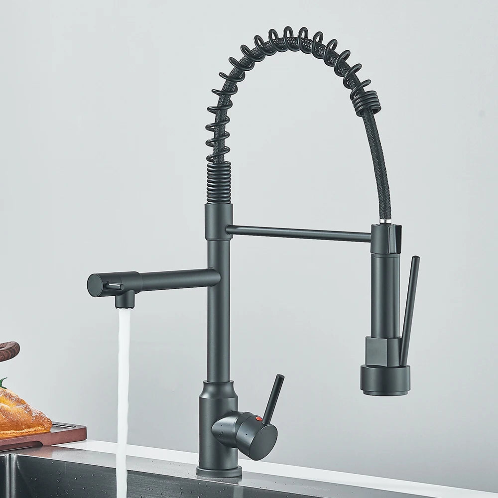 Pull Down Spring Kitchen Faucet Single Lever Hot Cold Mixer