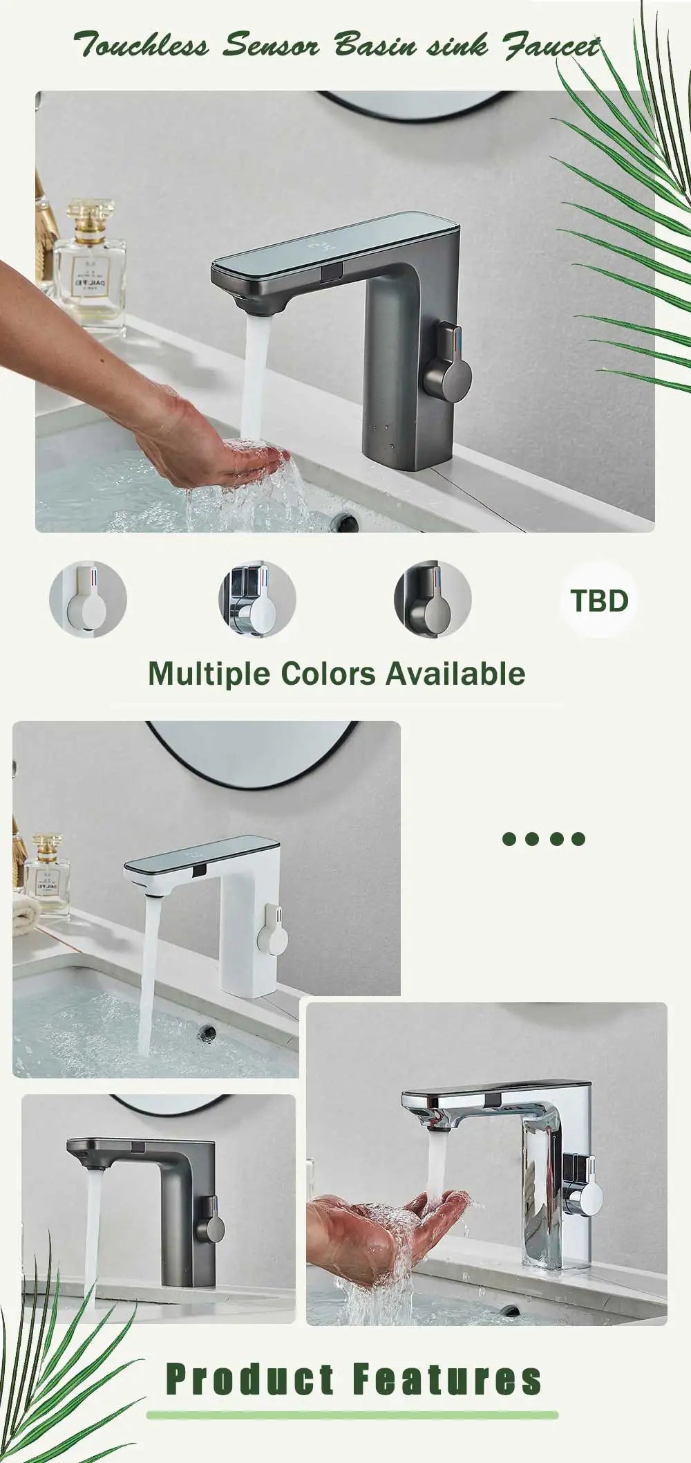 Touchless Sensor Basin Faucet Smart Digital Display  Faucets  Hot Cold Water Mixer