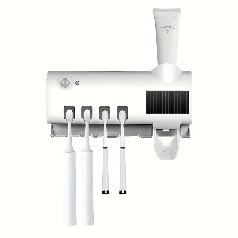 White Smart Toothbrush Holder Auto Dispenser USB Charging Wall Mount