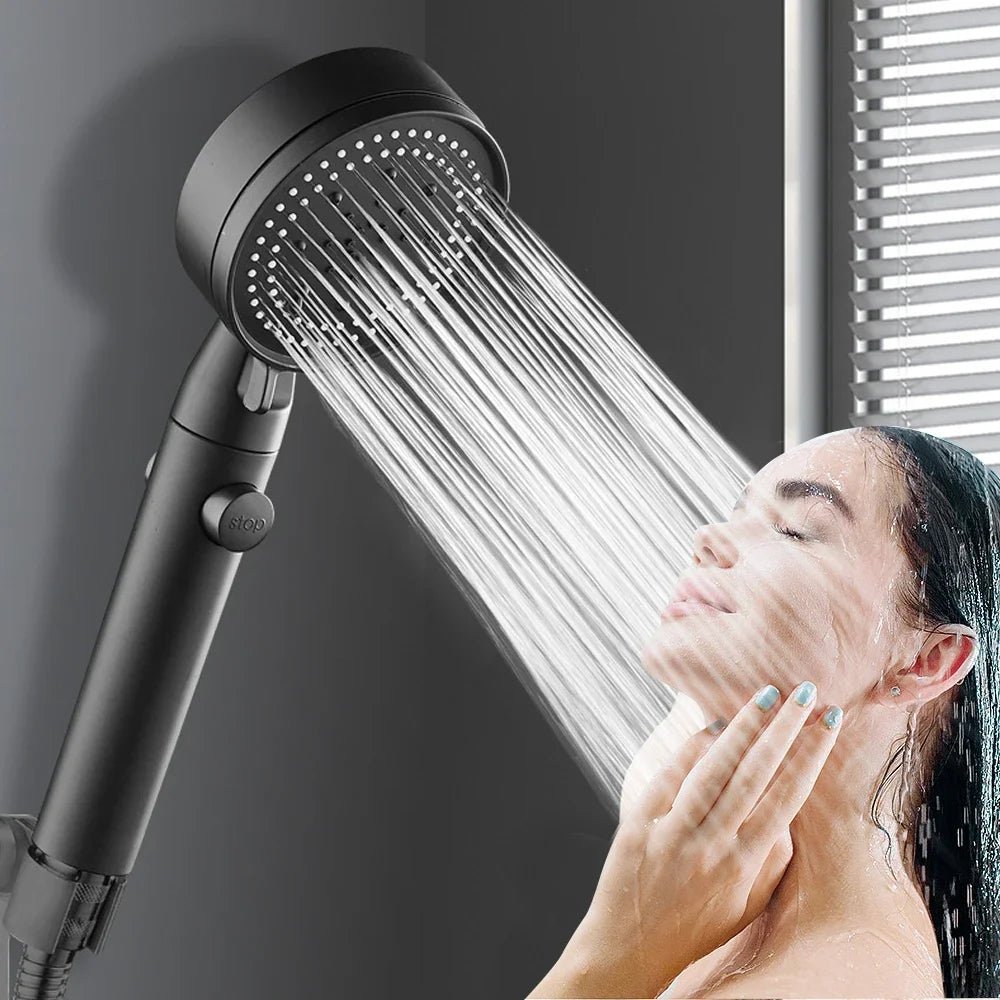 High Pressure Shower Head 5 Modes Adjustable One-Key Stop Spray Nozzle